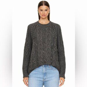 Autumn 100% Cashmere Grey brown pointelle cable knit relaxed sweater jumper XS